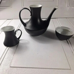 Espana Noche Block Bidasoa Spain Tea/Coffee Pot Creamer & Sugar Bowl Black Matte